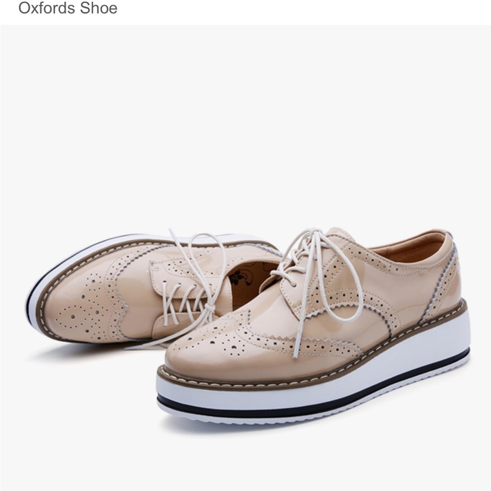 DADAWEN WING TIP OXFORD SHOES IN PATENT APRICOT TAN 42 9.5